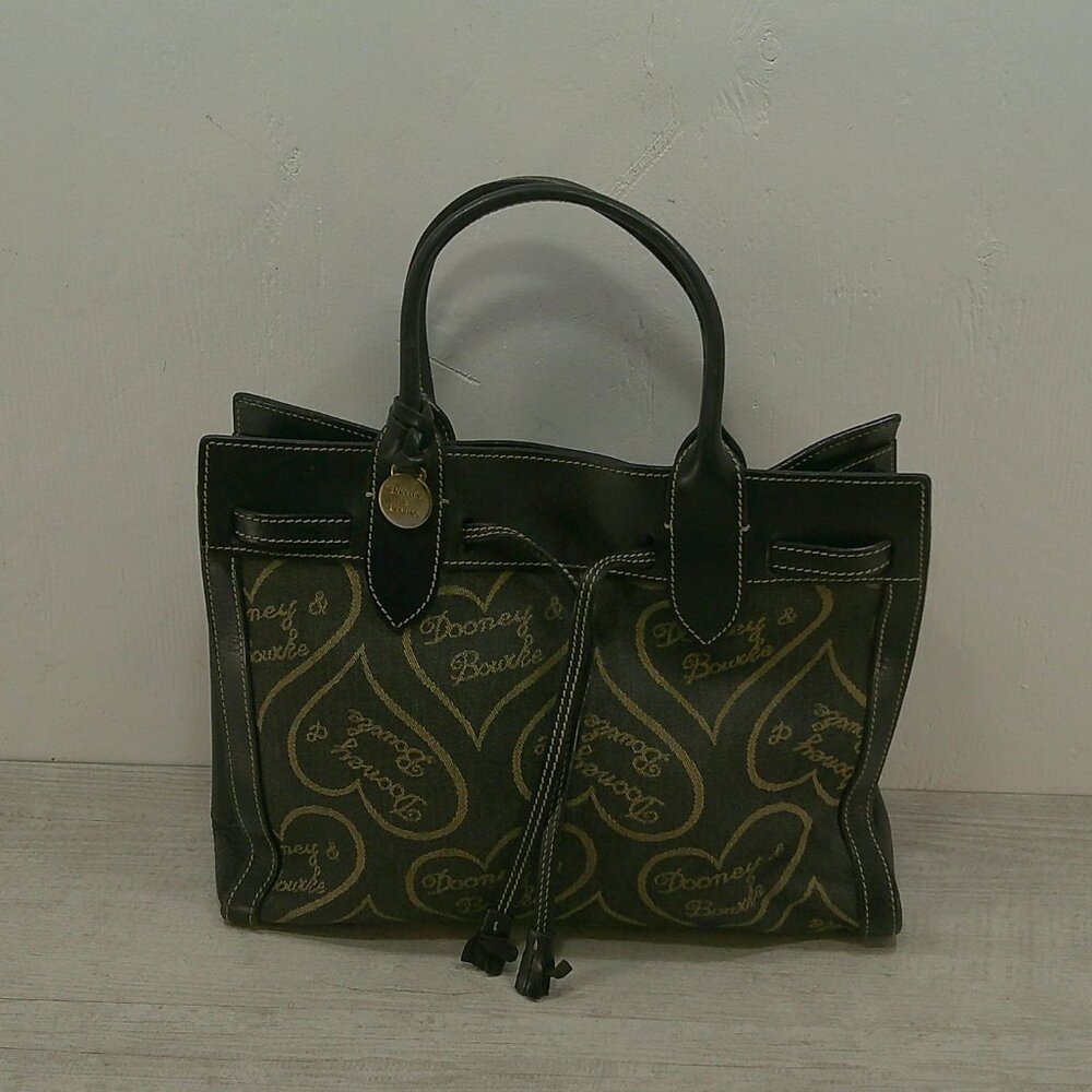 Dooney & Bourke Vintage Classic Signature Heart Pattern Y2K Leather Canvas Tote